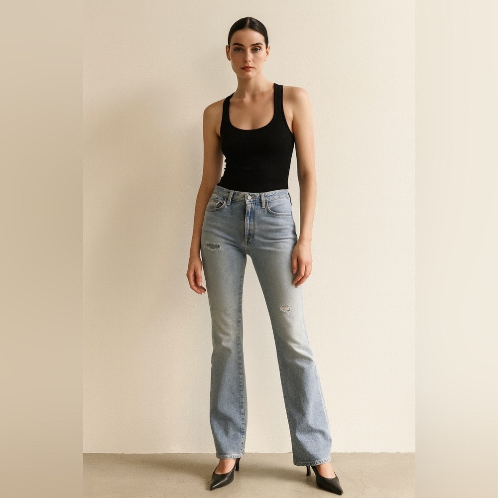 AG Adriano Goldschmied Light Wash Denim Flare Jeans Distressed Beach Was…​​